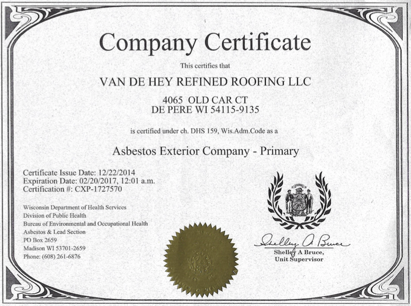 View of Asbestos Certified Wisconsin Roofing Company